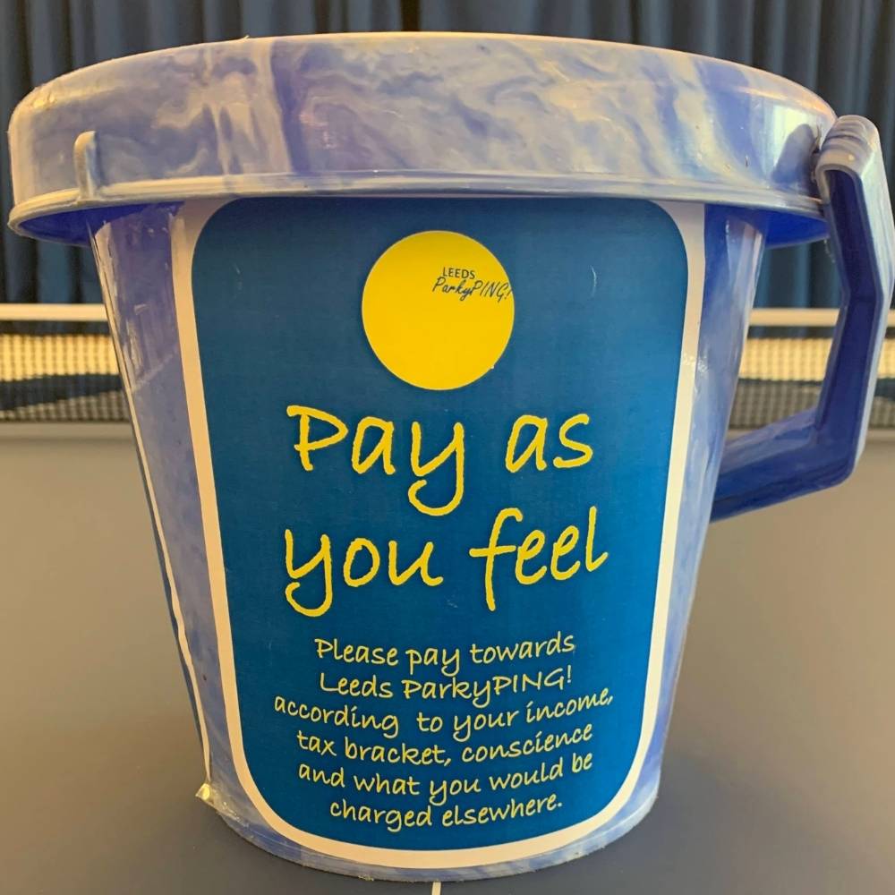 Picture of pot used for Leeds session participants to "pay as you feel"